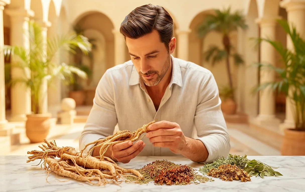 Hombre consciente analizando botánica